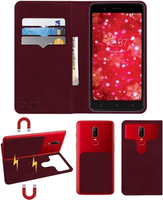 ACM Flip Cover for Intex Aqua Crystal Plus(Maroon, Cases with Holder, Pack of: 1)