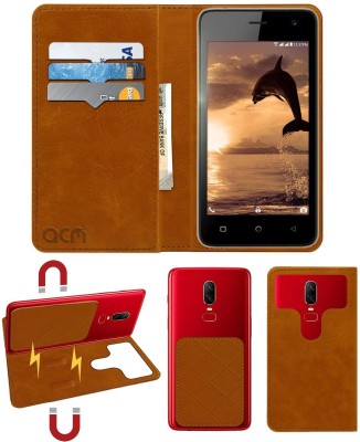 ACM Flip Cover for Intex Aqua A4 Plus(Gold, Cases with Holder, Pack of: 1)
