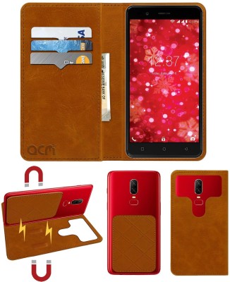 ACM Flip Cover for Intex Aqua Crystal Plus(Gold, Cases with Holder, Pack of: 1)