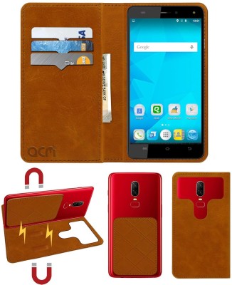 ACM Flip Cover for Micromax Pulse 4g E451(Gold, Cases with Holder, Pack of: 1)