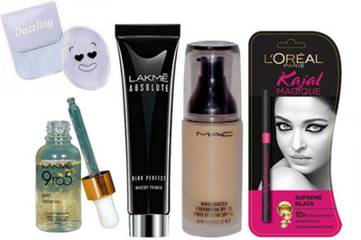 

Dazzling Silicon puff, match master foundation, Absolute Blur Perfect Primer, 9to5 Face Serum, Paris Kajal Magique(Set of 5)