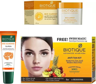 

BIOTIQUE BIO Carrot 40+ Spf Sunscreen Ultra Soothing Face Cream, Bio Anti Tan Facial Kit, LIP CARE(Set of 3)