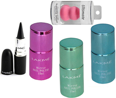 

Ultimate Sponge Puff, Stick Kajal, Mirror Nail Polish Pack Of 3(Set of 5)