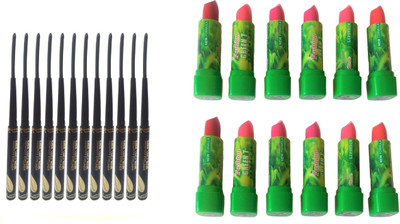 

Miss Boss 12 green tea lipstick,Perfect-Waterproof-Eyeliner-Black-Packof-12pcs 2.5 g (Black) combo , pack of 2(Set of 2)