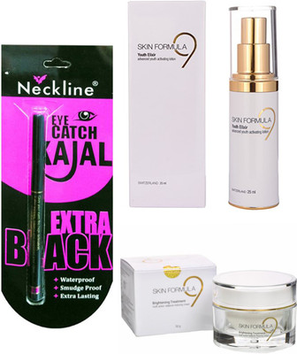 

Skin Formula 9 youth elixir and brighting treatment with nackline kajal(Set of 3)
