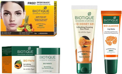 

BIOTIQUE BIO Anti Tan Facial Kit, Papaya Tan Removal Scrub, Bio Honey Gel Refreshing Foaming Face Wash, LIP CARE(Set of 4)