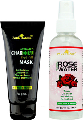 

Park Daniel Activated Charcoal peel off Mask and Rose Water Combo of Tube and bottle(160 ml)(Set of 2)