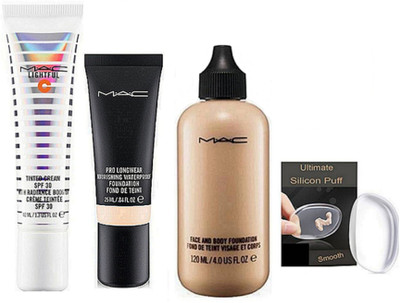 

Ultimate Silicon Puff & Pro Longwear Foundation & Lightfull Tinted Cream, Face & Body Foundation(Set of 4)