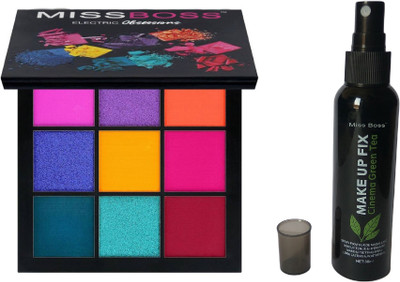 

Miss Boss huda Eyeshadow Palette - Electric obsession 10.0 g and kb cinema green tea Makeup Fixer Primer - 80 ml combo, pack of 2(Set of 2)