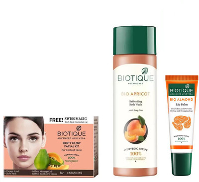 

BIOTIQUE BIO Party Glow Facial Kit, Bio Apricot Refreshing Body Wash , LIP CARE(Set of 3)