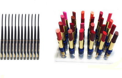 

Miss Boss Waterproof Lipstick Set Of 24 (Multicolor) , Perfect-Waterproof-Eyeliner-Black-Pack of-12pcs 2.5 g combo(Set of 2)