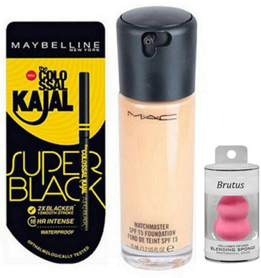 

BRUTUS Sponge puff Match master Foundation With Super black Kajal(Set of 3)