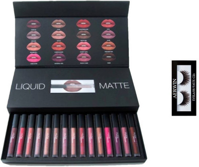 Aerwin Eyelash And 16 Color Lipstick Of Different Shades(Set of 2)