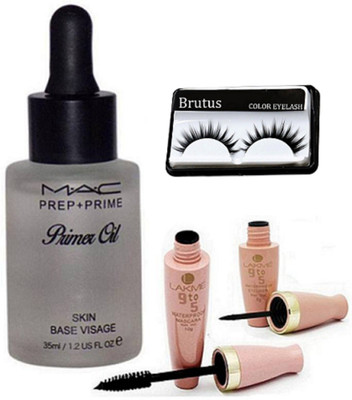 

BRUTUS Eyelashes & Prep+Prime Primer Oil With Waterproof Eyeliner+Mascara(Set of 4)