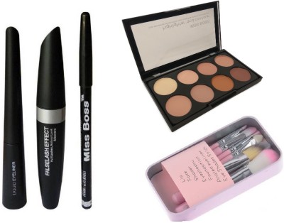 

Miss Boss 3 in One Eyeliner & eyebrow Pencil & Mascara, kb concealer 25gm, hk pink brush combo(Set of 5)