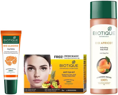 

BIOTIQUE BIO Anti Tan Facial Kit, Bio Apricot Refreshing Body Wash , LIP CARE(Set of 3)