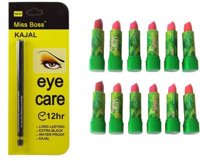 

Miss Boss 12 green tea lipstick , 12hr Eye Care Kajal , pack of 2(Set of 2)