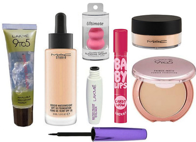

Ultimate Sponge Puff, Primer+Matte Powder Foundation, Eyeliner, Primer, Studio Waterwieght Foundation, Loose Powder, Baby Lips(Set of 7)