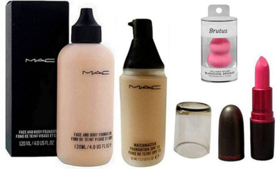 

BRUTUS Sponge Puff, Face and Body Foundation, Lady Gaga Pink Matte Finish Lipstick, MatchMaster Foundation(Set of 4)