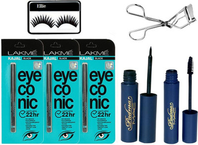 

Ellie Eyelashes With Padma Eyeliner & Mascara & Eyeconic Kajal Pack Of 3 & Eyelashes Curler(Set of 7)