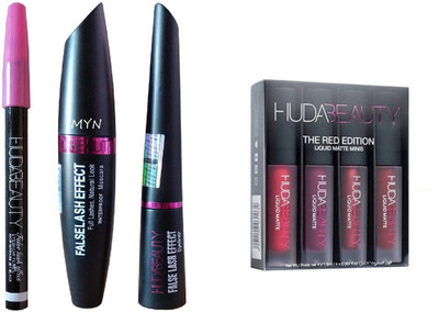 

Myn Red edition matte lipstick with set of eyeliner black pencil, mascara & liquid liner(Set of 2)