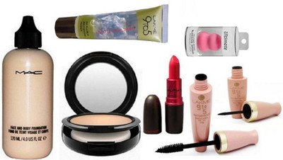 

Ultimate Sponge Puff, Face & Body Foundation, Studio Fix Compact, Lady Gaga Lipstick, Waterproof Eyeliner & Mascara, Primer(Set of 7)