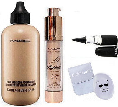 

Ultimate Silicon Puff, Face & Body Foundation, Highlighter, Stick Kajal(Set of 4)