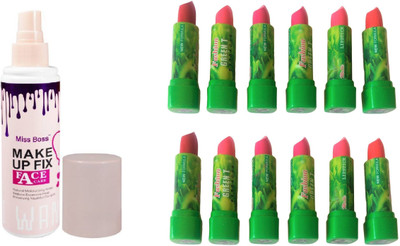 

Miss Boss 12 piece green tea lipstick, kb makeup fixer & primer Primer - 120 ml combo , pack of 2(Set of 2)