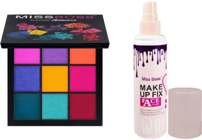 

Miss Boss hb Eyeshadow Palette - Electric obsession 10.0 g ,kb face care make up fixer 120ml, combo , pack of 2(Set of 2)