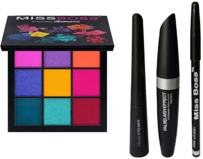 

Miss Boss hb Eyeshadow Palette - Electric obsession 10.0 g ,3 in One Eyeliner & eyebrow Pencil & Mascara , combo , pack of 2(Set of 4)