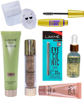 

Ultimate Silicon Puff, Prep+Prime Highlight, Pen Eyeliner, Naturale CC Cream, Gold Rediance Serum, Eyeconic Kajal, Mousse Foundation, The Magnum Mascara(Set of 7)