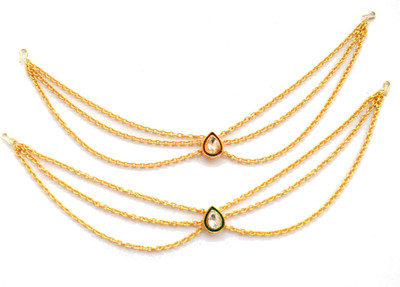

Pretty Ponytails Ethnic Hair Chain, Matha Patti , Wedding Jewelry Red and Gold Hair Chain(Gold, Red, Green)