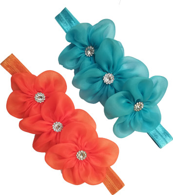 

Ziory 2 pcs Blue & Orange Girls flower Headband Flower Bands Hair Accessories for Baby Girls Baby Soft Wrap Elastic Flower Hair accessories for Kids Head Band, Hair Accessory Set, Rubber Band, Bun Clip, Hair Clip, Hair Claw(Blue, Orange)