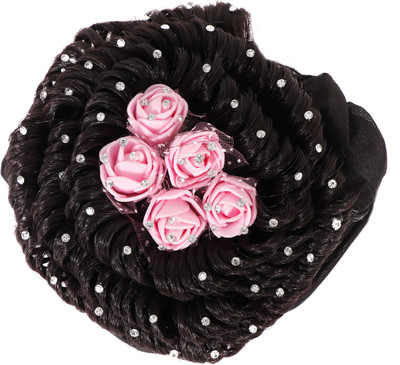 

HONBON Artificial Juda Hair Accessories For Women and Girls with Stone Work Juda For Festives Designer Stone Bridal Wedding Hair Extension Juda Accessories Bun(Black, Pink)