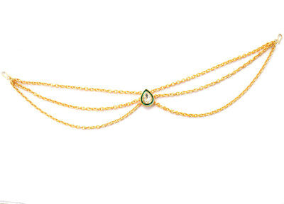 

Pretty Ponytails Ethnic Jewelry Tri Strand Matha Patti Wedding Jewelry Green and Gold Hair Chain(Gold, Green)