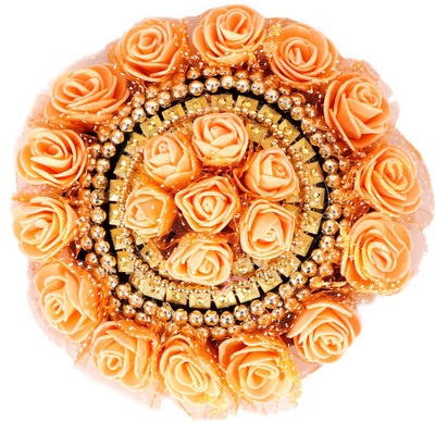 

HONBON Artificial Juda Hair Accessories For Women and Girls with Flower Work Juda For Festives Designer Stone Bridal Wedding party Bun(Orange)