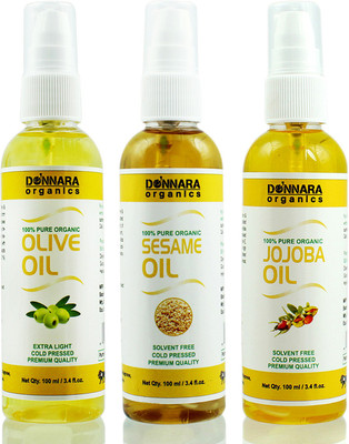 

Donnara Organics Premium Olive oil, Sesame oil & Jojoba oil Combo pack of 3 bottles of 100ml(300 ml) Hair Oil(300 ml)