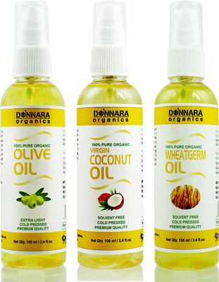

Donnara Organics Premium Olive oil, Coconut oil & Wheatgerm oil Combo pack of 3 bottles of 100ml(300 ml) Hair Oil(300 ml)