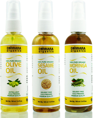 

Donnara Organics Premium Olive oil, Sesame oil & Moringa oil Combo pack of 3 bottles of 100ml(300 ml) Hair Oil(300 ml)