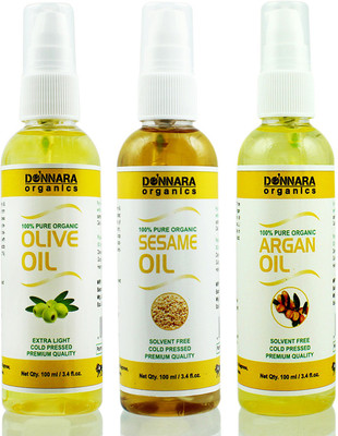 

Donnara Organics Premium Olive oil, Sesame oil & Argan oil Combo pack of 3 bottles of 100ml(300 ml) Hair Oil(300 ml)