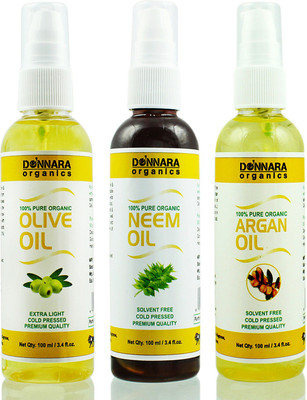 Donnara Organics Premium Olive oil, Neem oil & Argan oil Combo pack of 3 bottles of 100ml(300 ml) Hair Oil(300 ml)