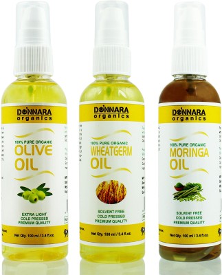 

Donnara Organics Premium Olive oil, Wheatgerm oil & Moringa oil Combo pack of 3 bottles of 100ml(300 ml) Hair Oil(300 ml)