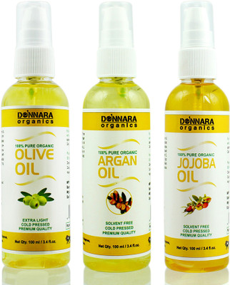 

Donnara Organics Premium Olive oil, Argan oil & Jojoba oil Combo pack of 3 bottles of 100ml(300 ml) Hair Oil(300 ml)