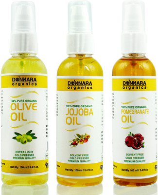 

Donnara Organics Premium Olive oil, Jojoba oil & Pomegranate oil Combo pack of 3 bottles of 100ml(300 ml) Hair Oil(300 ml)