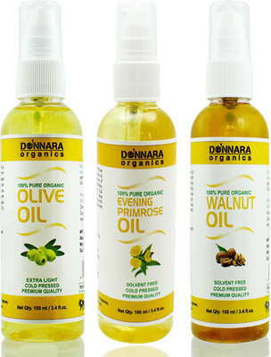 

Donnara Organics Premium Olive oil, Evening Primrose oil & Walnut oil Combo pack of 3 bottles of 100ml(300 ml) Hair Oil(300 ml)