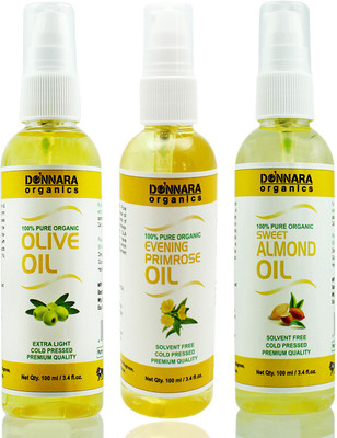

Donnara Organics Premium Olive oil, Evening Primrose oil & Sweet Almond oil Combo pack of 3 bottles of 100ml(300 ml) Hair Oil(300 ml)