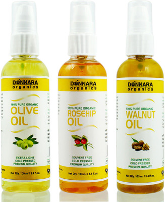 

Donnara Organics Premium Olive oil, Rosehip oil & Walnut oil Combo pack of 3 bottles of 100ml(300 ml) Hair Oil(300 ml)