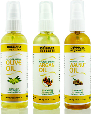 

Donnara Organics Premium Olive oil, Argan oil & Walnut oil Combo pack of 3 bottles of 100ml(300 ml) Hair Oil(300 ml)