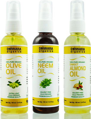 

Donnara Organics Premium Olive oil, Neem oil & Sweet Almond oil Combo pack of 3 bottles of 100ml(300 ml) Hair Oil(300 ml)