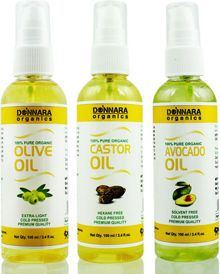 

Donnara Organics Premium Olive oil, Castor oil & Avocado oil Combo pack of 3 bottles of 100ml(300 ml) Hair Oil(300 ml)